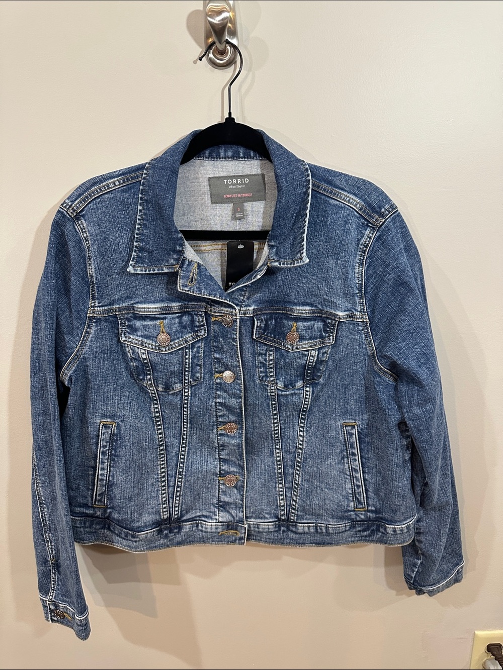 NWT Torrid Distressed Blue Denim Jacket - Classic Trucker Style, Size 0X
